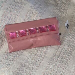 NWT Bijoux Terner pink clutch with gem accents